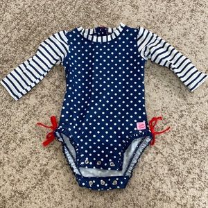 Rufflebutts Red White & Blue Long Sleeved Rashguard Swimsuit Size 6-12M